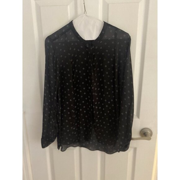 3/$15 SALE - Ann Taylor Factory Black Sheer Blouse Tunic Polka Dot Size M Petite - Picture 2 of 7